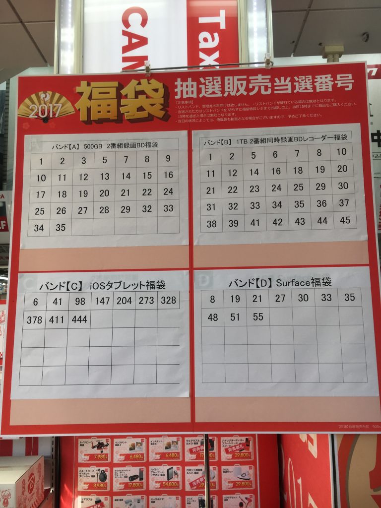 ビックカメラ福袋2017池袋本店当選一覧