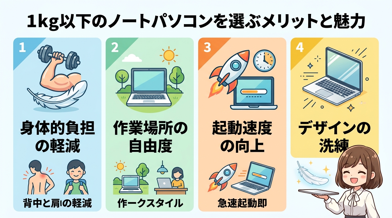 1kg以下のノートパソコンを選ぶメリットと魅力